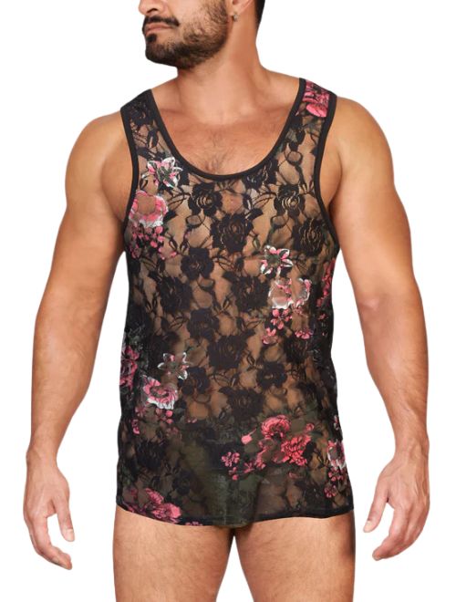 Floral Mesh Tank - Black