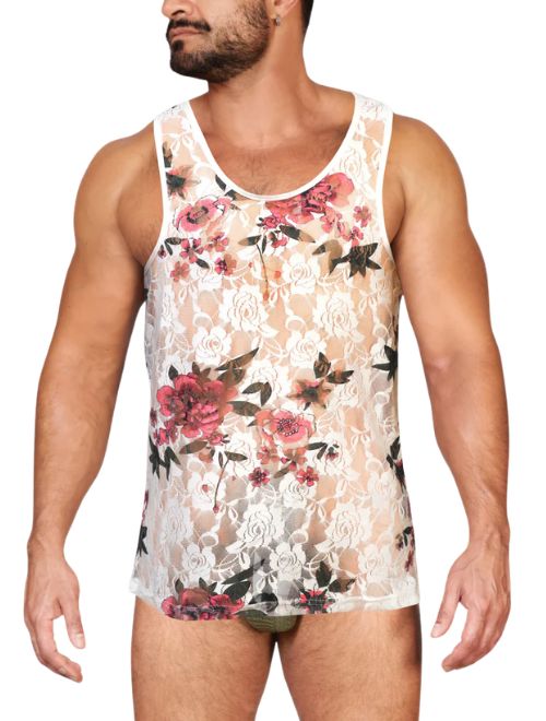 Floral Mesh Tank - White