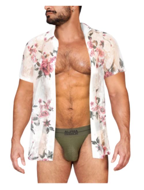 Sheer Mesh Floral Shirt - White