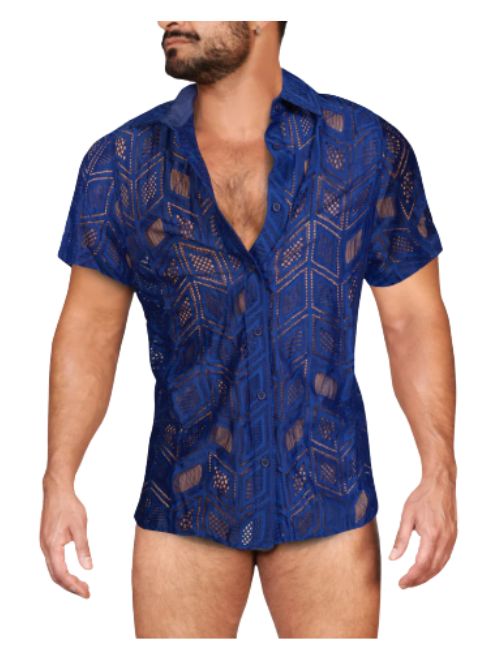 Sheer Mesh Geometric Shirt - Blue