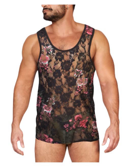 Floral Mesh Tank - Black