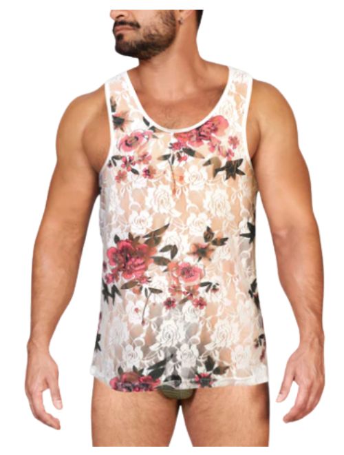 Floral Mesh Tank - White