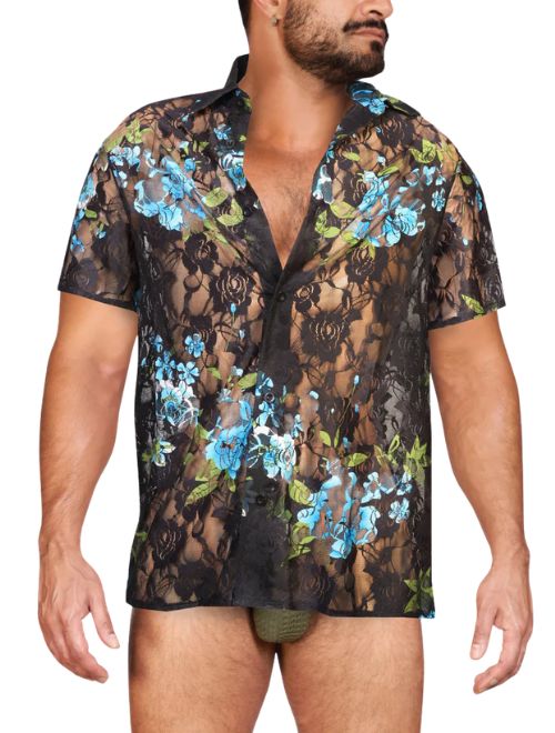Sheer Mesh Floral Shirt - Blue
