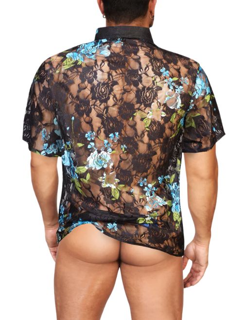 Sheer Mesh Floral Shirt - Blue