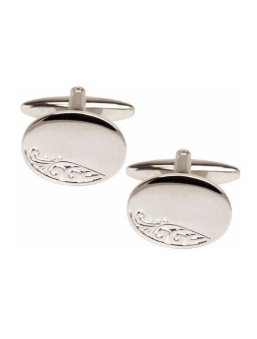 Oval Leaf Engraved Cuff Links