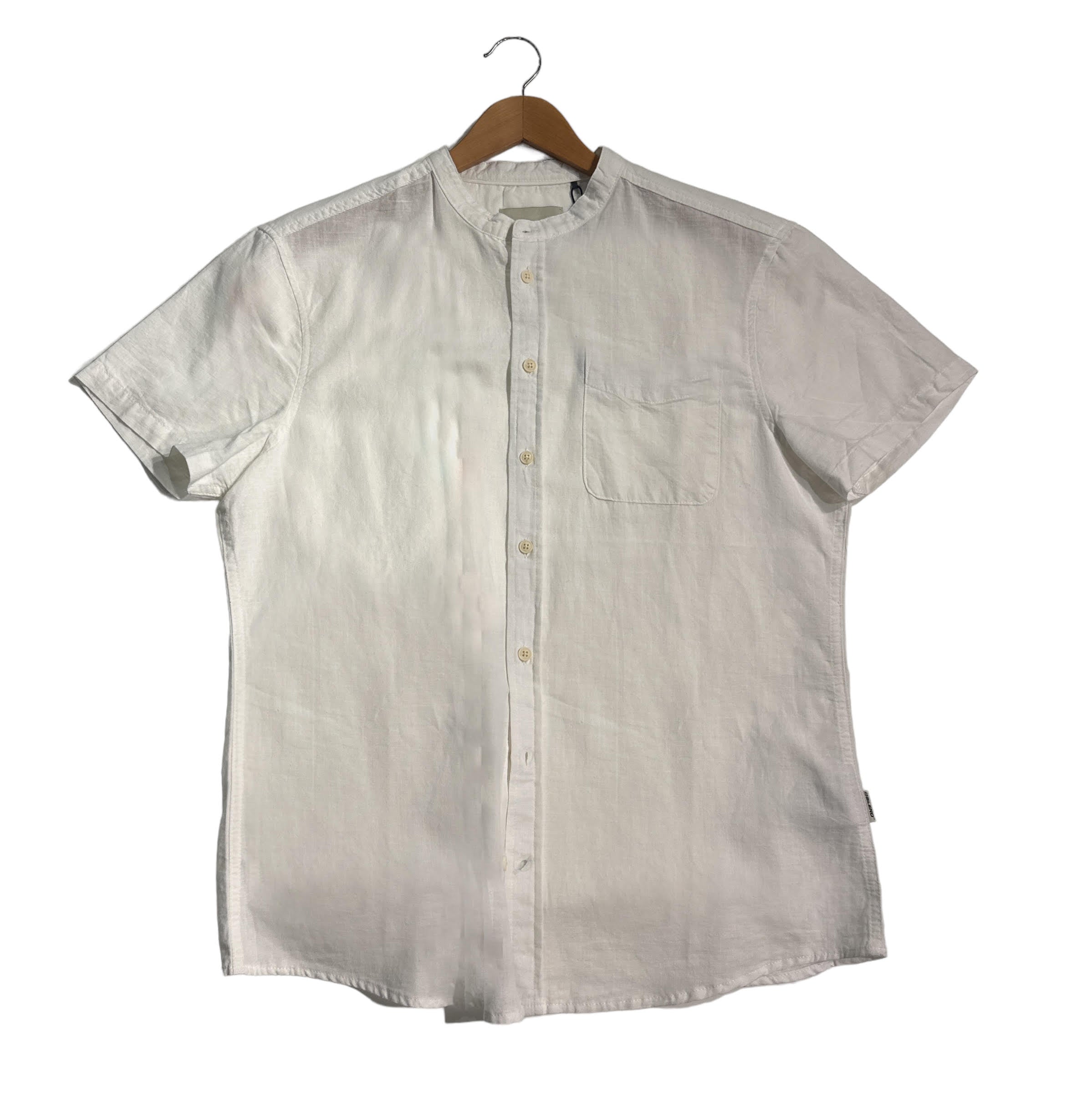 Linen/Cotton Stand Up Collar Shirt - White