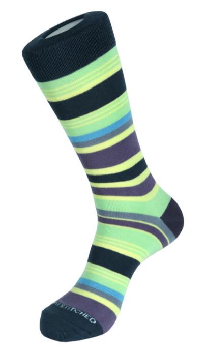 Lime & Grey Stripe Crew Socks