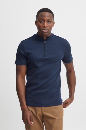 Zipper Polo Tee - Navy