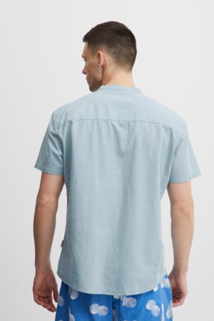 Linen/Cotton Stand Up Collar Shirt - Light Blue