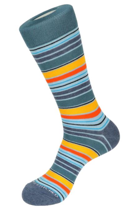 Denim Orange Malibu Stripe Crew Socks