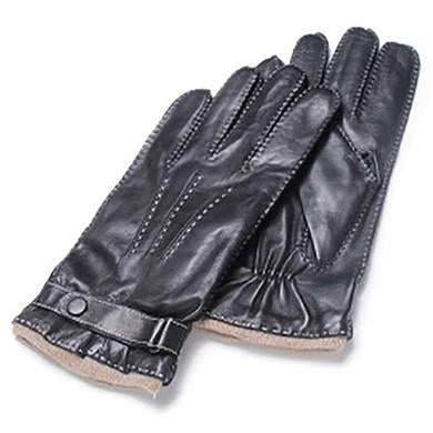 White Stitching Black Full Leather Glove