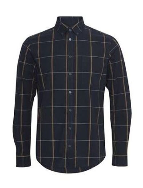 Navy Checked Long Sleeve Button Up