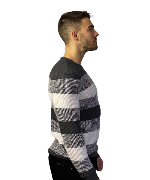 Grey Striped Knit Pullover