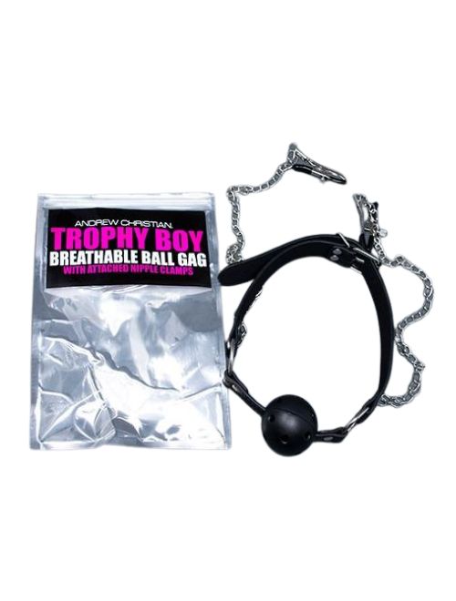 Trophy Boy Breathable Ball Gag with Nipple Clamps