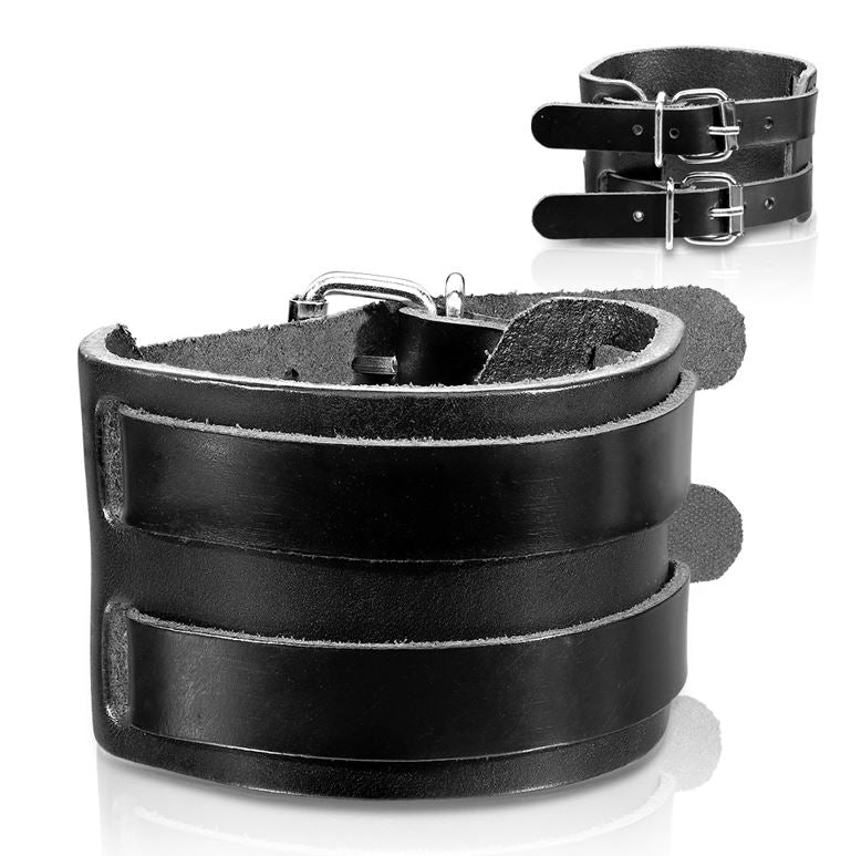 Double Strap Black Leather Bracelet