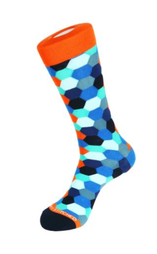 Blue & Orange Hexagon Crew Sock