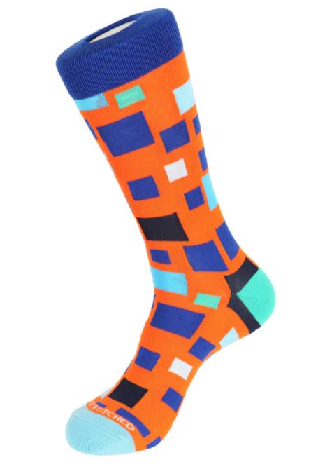 Orange Mixed Blocks Crew Socks