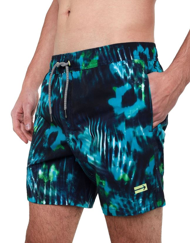 Abstract Floral Swim Trunk Turquoise