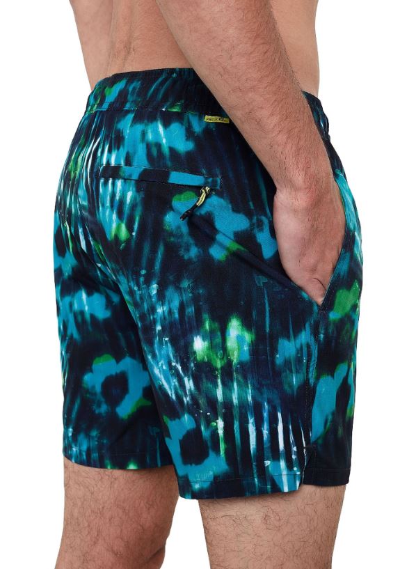Abstract Floral Swim Trunk Turquoise